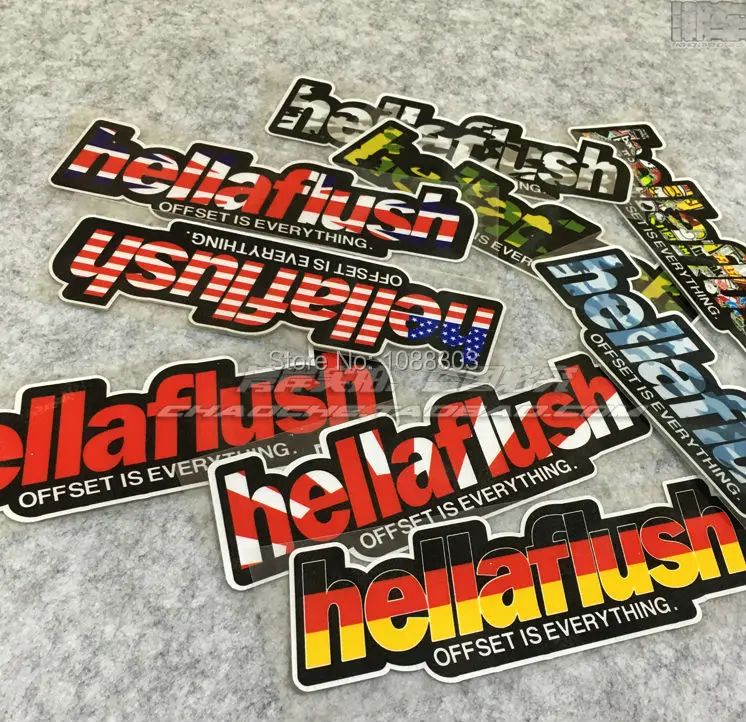 

8PCS HELLAFLUSH Car Styling DOODLE HELLAFLUSH HF Car Sticker Car Vinyl Tape Sticker Decals for BMW FORD MAZDA