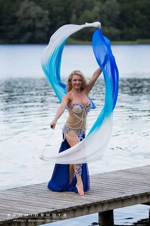

white-turquoise-blue, 1 piece 1.8m*0.9m(70"*35") detachable hand painted belly dance silk veil poi, real flowy silk!