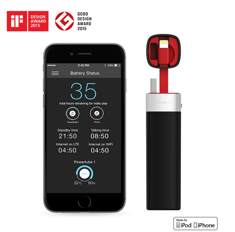 bilder für MIPOW Smart Power Bank Batterie 3000 mAh Tragbare APP Steuer Ladegerät gebaut in MFI Blitzkabel für iPhone 7 Apple iPod iPad bilder für MIPOW Smart Power Bank Batterie 3000 mAh Tragbare APP Steuer Ladegerät gebaut in MFI Blitzkabel für iPhone 7 Apple iPod iPad