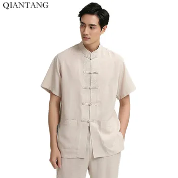 

New Arrival Beige Chinese Men's Shirt Male Summer Linen Cotton Short-sleeve Blouse Hombre Camisas Size S M L XL XXL XXXL 2708-1