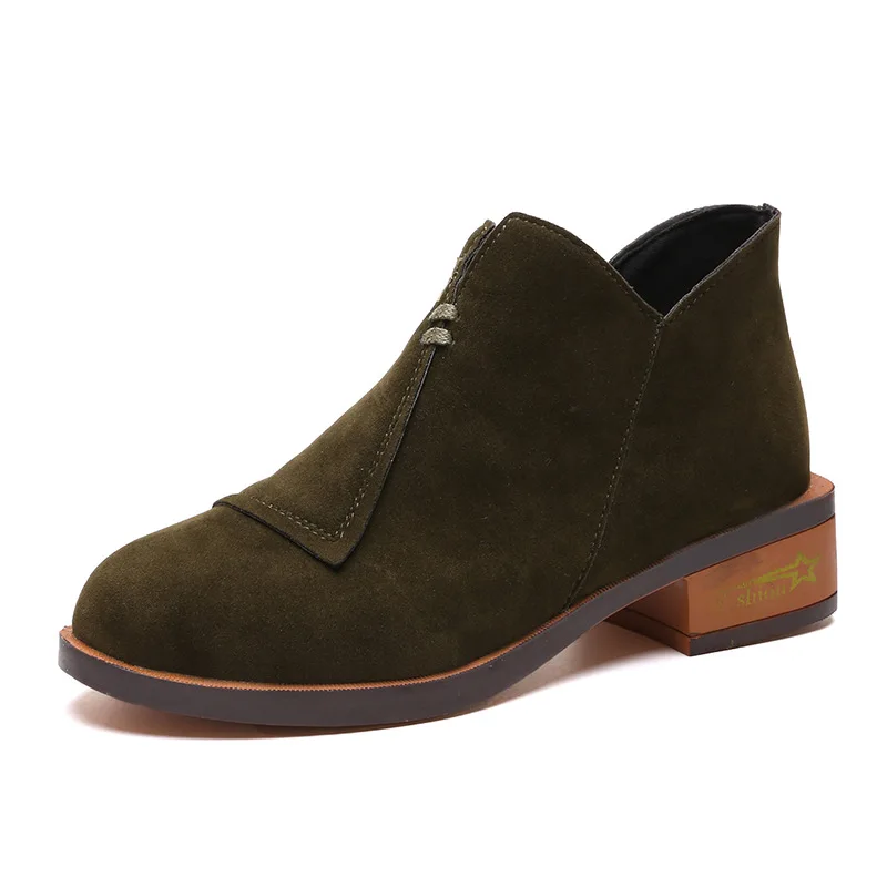 

2018 autumn new short boots thick bottom Martin boots round head suede large size women's boots army green 0109