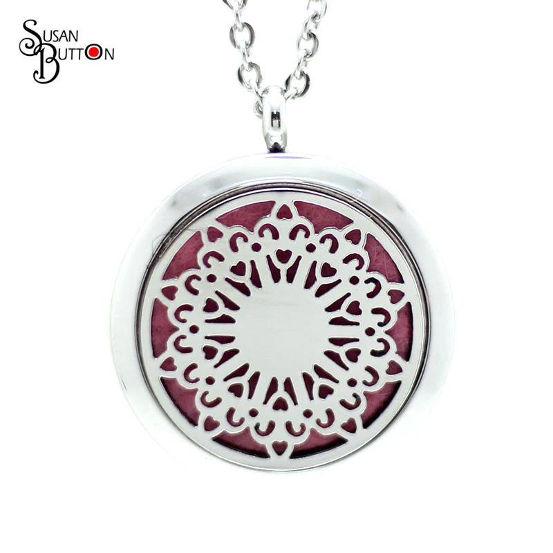 10pcs Silver Flower Diffuser Lockets Pendant 30mm Stainless