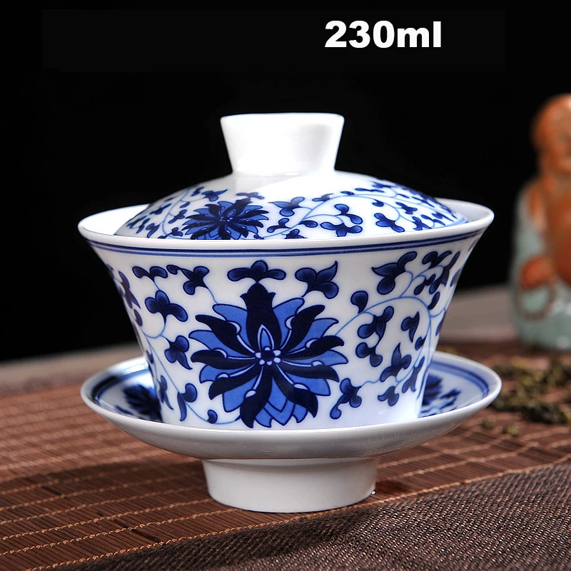 Китайский чайный сервиз Gaiwan голубой и белый фарфор Чайный набор кунг-фу Супница керамическая чашка для чая здоровье чайная чашка и блюдце мастер чашки - Цвет: A4