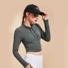 SOISOU спортивный топ для фитнеса для женщин, тонкий Быстросохнущий Топ для йоги, Топ с длинным рукавом для спортзала, короткий топ для бега, тренировки, фитнес-рубашка