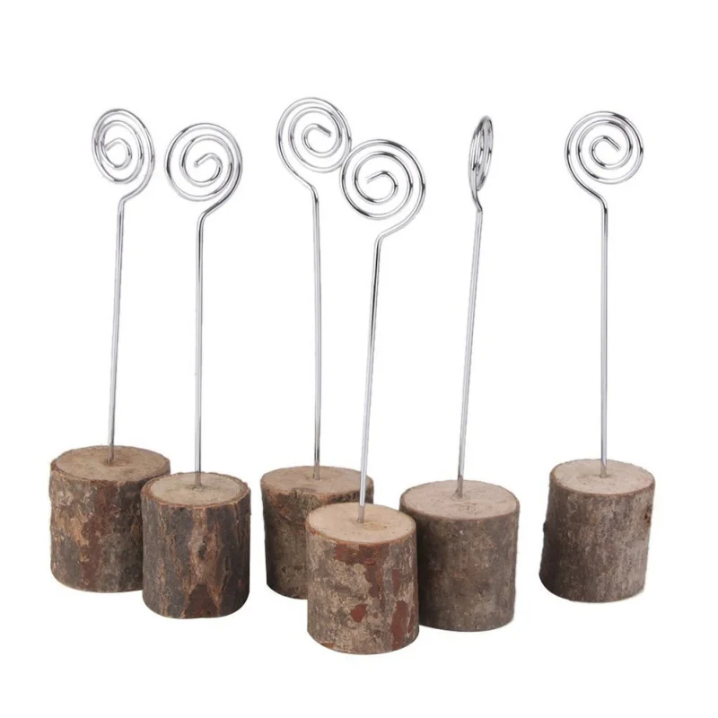 

6 PCs Wooden Stump Shape Wedding Party Reception Place Card Holder Stand Number Name Table Menu Picture Photo Clip Card Holder