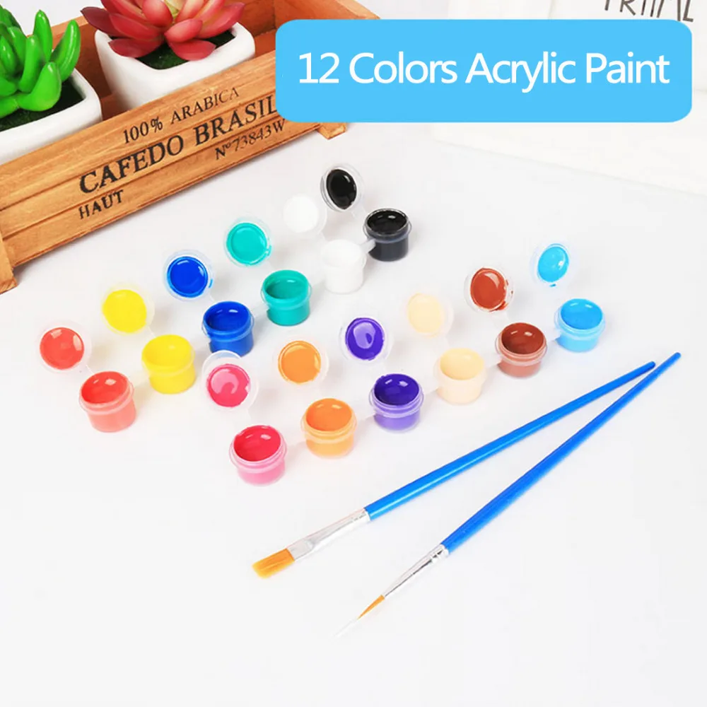 

12 Colors With 2 Paint Blue Brushes Per Set Acrylic Paints For Oil Painting Nail Art Clothes Art Digital Random Color