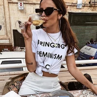 Momoluna New 2019  modis summer short sleeve bringing feminism back letter print white black grey 3xl 2xl tops Tee tshirts 
