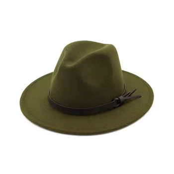 

Elegant Winter Women Hat PU Leather Belt Men Wool Vintage Felt Fedora Hat With Wide Brim Gentleman Fashion Lady Jazz Caps