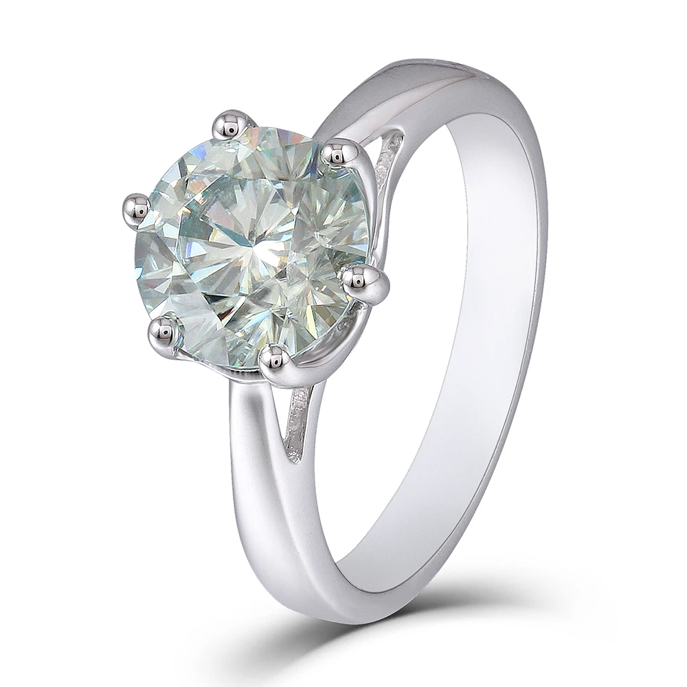 Moissanite Engagement Ring 2ct Diameter 8mm Light Blue 2.6mm Band Width