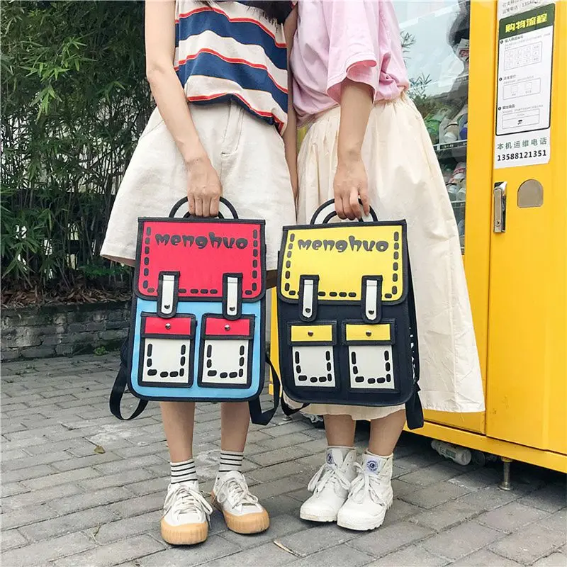 

Fashion Backpack 3D Jump Style 2D Drawing Cartoon Paper Bag Comic Backpack Rucksack Bookbag New