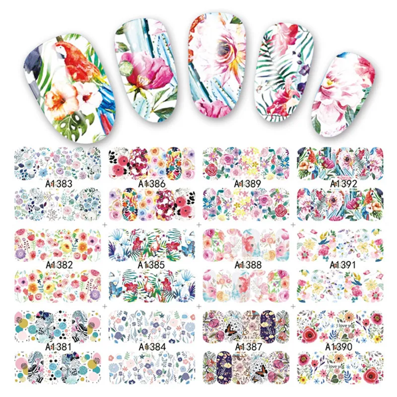

12 Sheets Lot Water Decal Nail art Nail Sticker Slider Full Cover Sun Flower Daisy Lily Jasmine Primrose