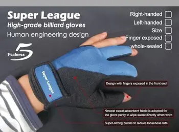 

10pcs/lot Super League Right-handes gloves Billiards Pool Snooker Left-handed gloves with Three-finger and half-finger exposed
