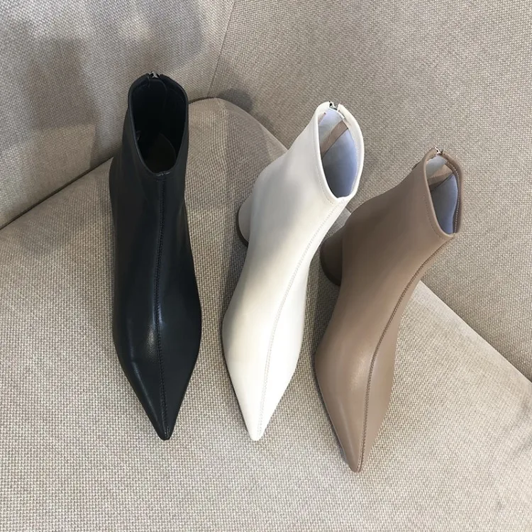 GPOKHDS 2020 women ankle boots soft sheepskin zippers pointed toe autumn spring high heels female boots size 34-40