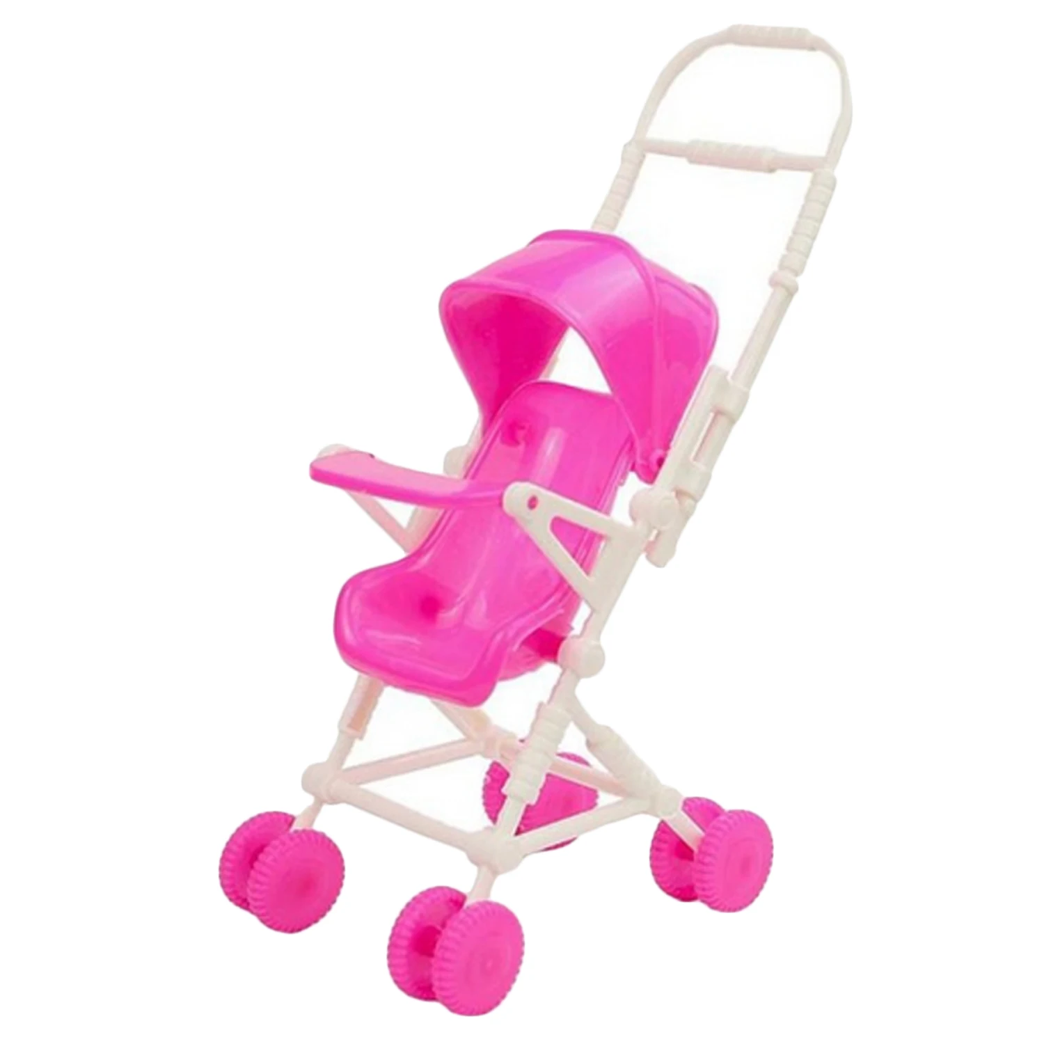 2Pcs=1pcs Baby Pink Mini Nursery High Chair with 1pcs Doll Stroller Carriage Doll House Furniture Accessories for Barbie Toy