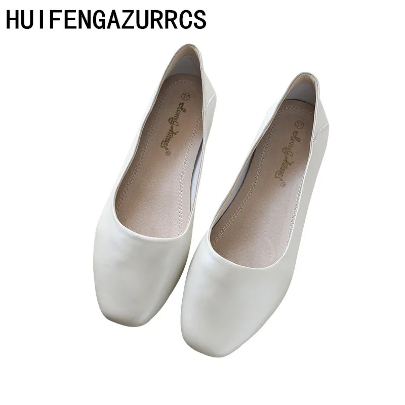 

HUIFENGAZURRCS-Sheepskin smooth single shoe,women's shallow mouth low-rise footwear,Spring and Summer new sweets and beans shoes