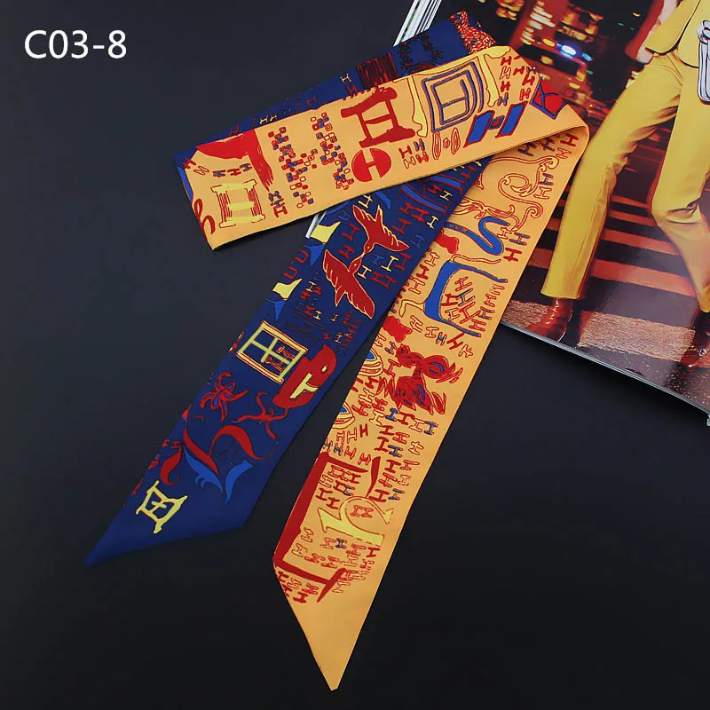 Дизайн Роскошный саржевый эмуляционный Шелковый маленький женский модный шарф мешок для волос ручка Украшение галстук многофункциональная ручная тесемка, шарф - Цвет: C03-8