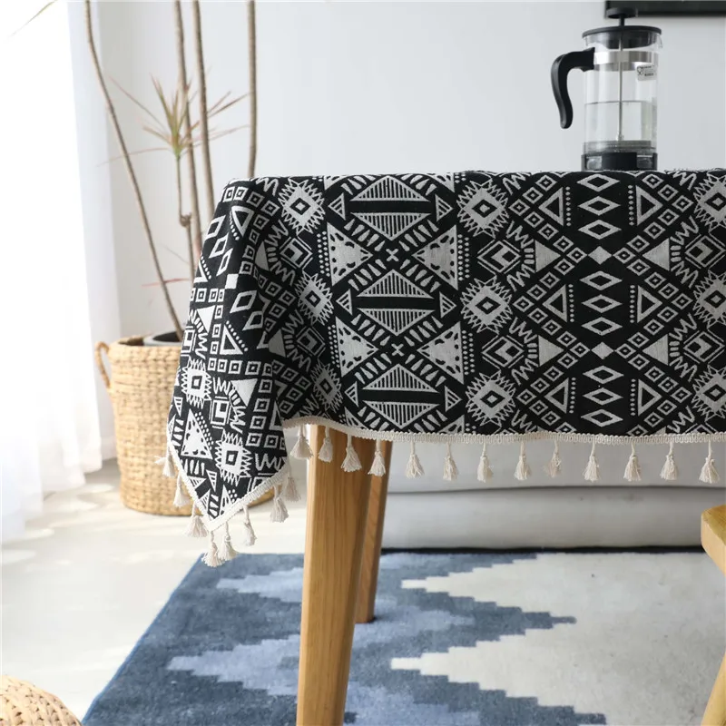 

Nordic Simplicity Black Geometric Tablecloth Rectangular Tablecloth High Quality Waterproof Cotton Dust-proof Thicken Tablecloth