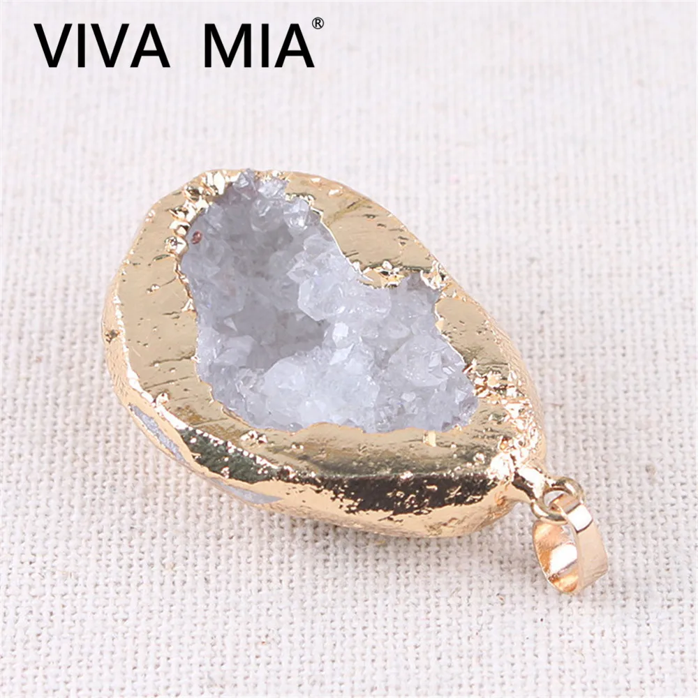 

White Druzy Quartz Agates Geode Crystal Necklace Natural Stone Irregular Gold Raw Agat Pendant