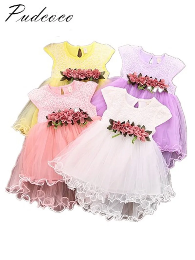 Pudcoco Фирменная Новинка для малышей Одежда для детей; малышей; девочек летнее платье с цветочным рисунком нарядное платье принцессы От 0 до 3 лет