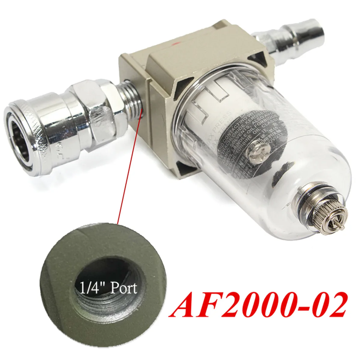

AF2000-02 1/4 Inch Particulate Compressed Air Compressor In Line Moisture Water Filter Trap Water Separator Airbrush
