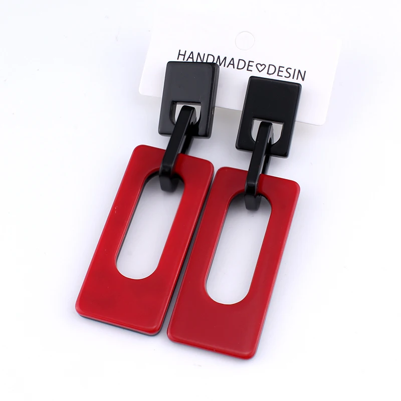 

Jiayijiaudo Interlocking Geometric Acrylic Earrings Red Black Buckle Retro Vintage New Punk Earring Big Drop Women Drop Shipping