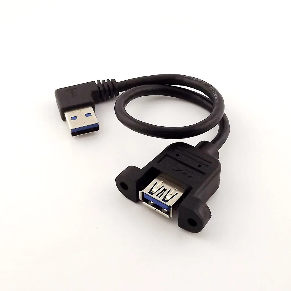 

1pcs Black 25cm USB 3.0 A Female Jack Panel Mount to Male Plug Right Angled Extension Cable