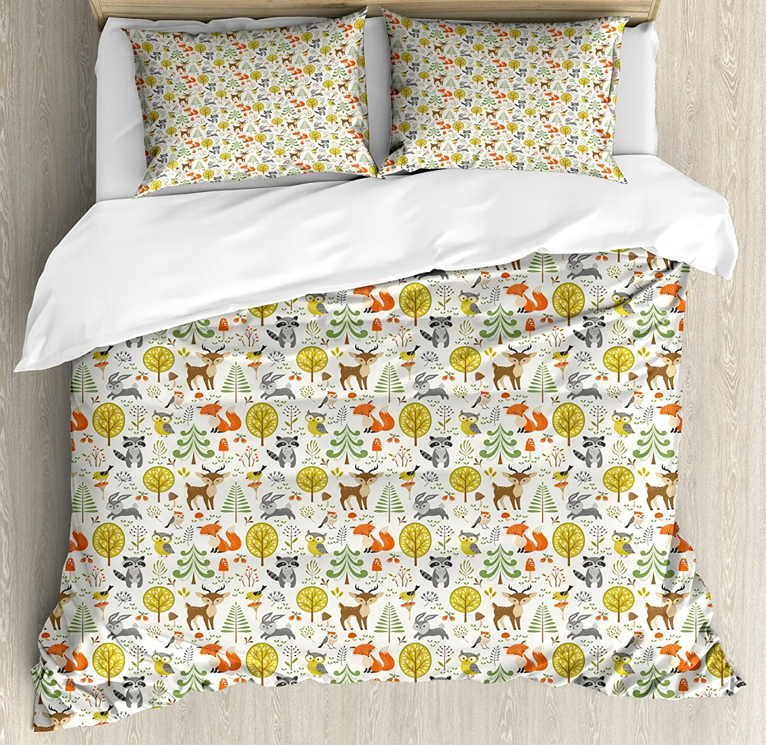 

Fantasy Duvet Cover Set Forest Characters Birds Coala Leaves Owl Rabbit Fox Joyful Creatures Mother Nature 4 Piece Bedding Set