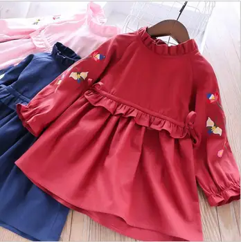 

girls embroidery flowers dress 2019 fall kids Long sleeve dresses sweet girls princess dress fashion children clothing