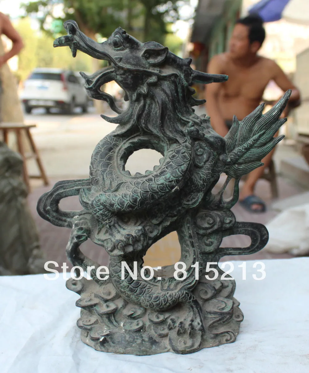 

bi00679 12" Vintage Chinese Bronze Carved Animal Emperor Royalty Display Dragon States