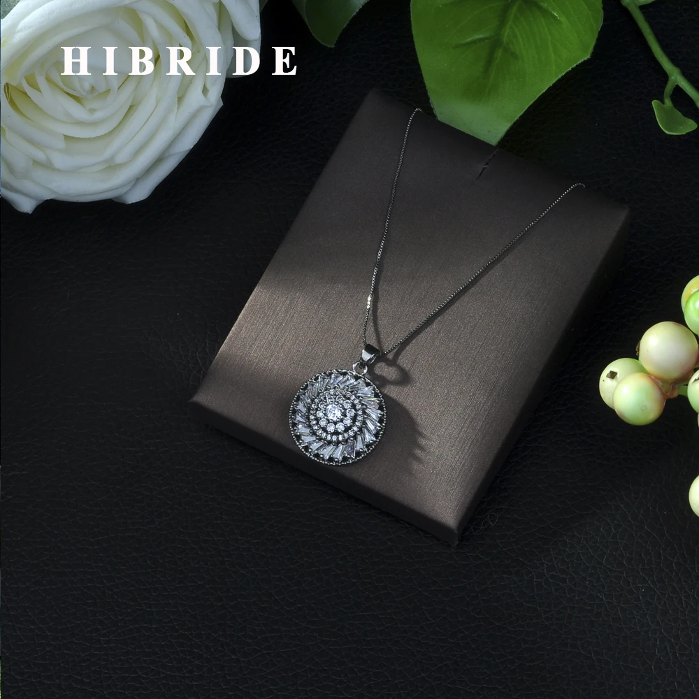 

HIBRIDE Trendy Black Gold Color AAA+ CZ Pendants Necklaces AAA Zircon Women Jewelry Valentine's Gift P14