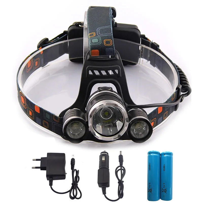 

T6 Xm-L Led Headlight 5000Lm Headlamp Flashlight Head Torch Linterna Xml T6 With 18650 Battery/Ac Car Charger Fishing Light