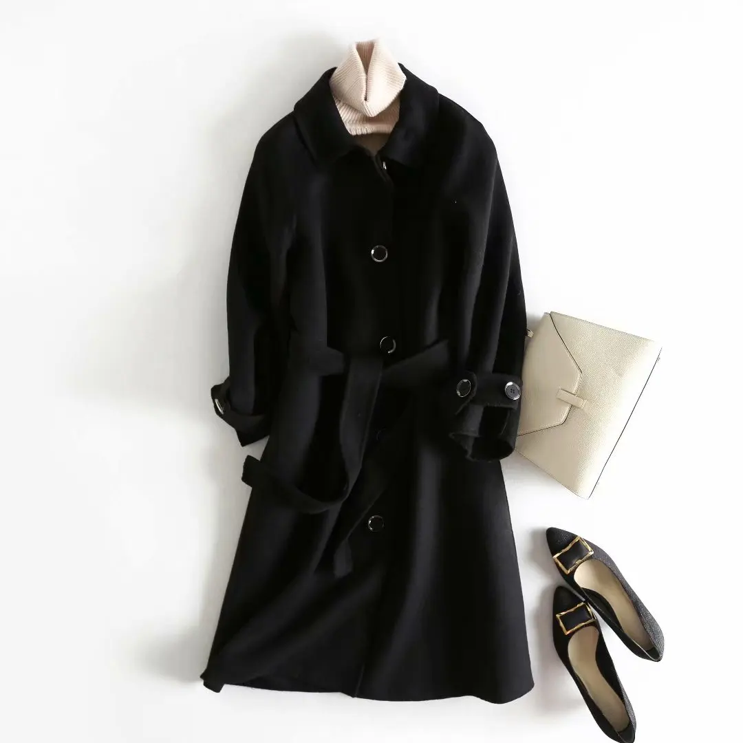 AOEMQ Модные женские макси комплекты осень зима сезон шерсть теплое пальто модель длинное пальто с поясом женский комплект одежды