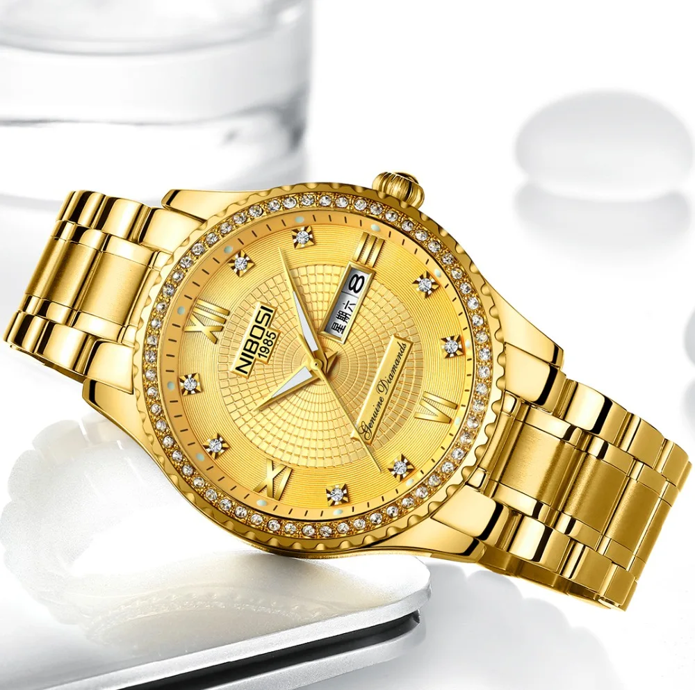 NIBOSI Mens Watches Top Luxury Brand For Men Square Waterproof Gold Watch Quartz Sport Watches Stainless Steel Clock Saat