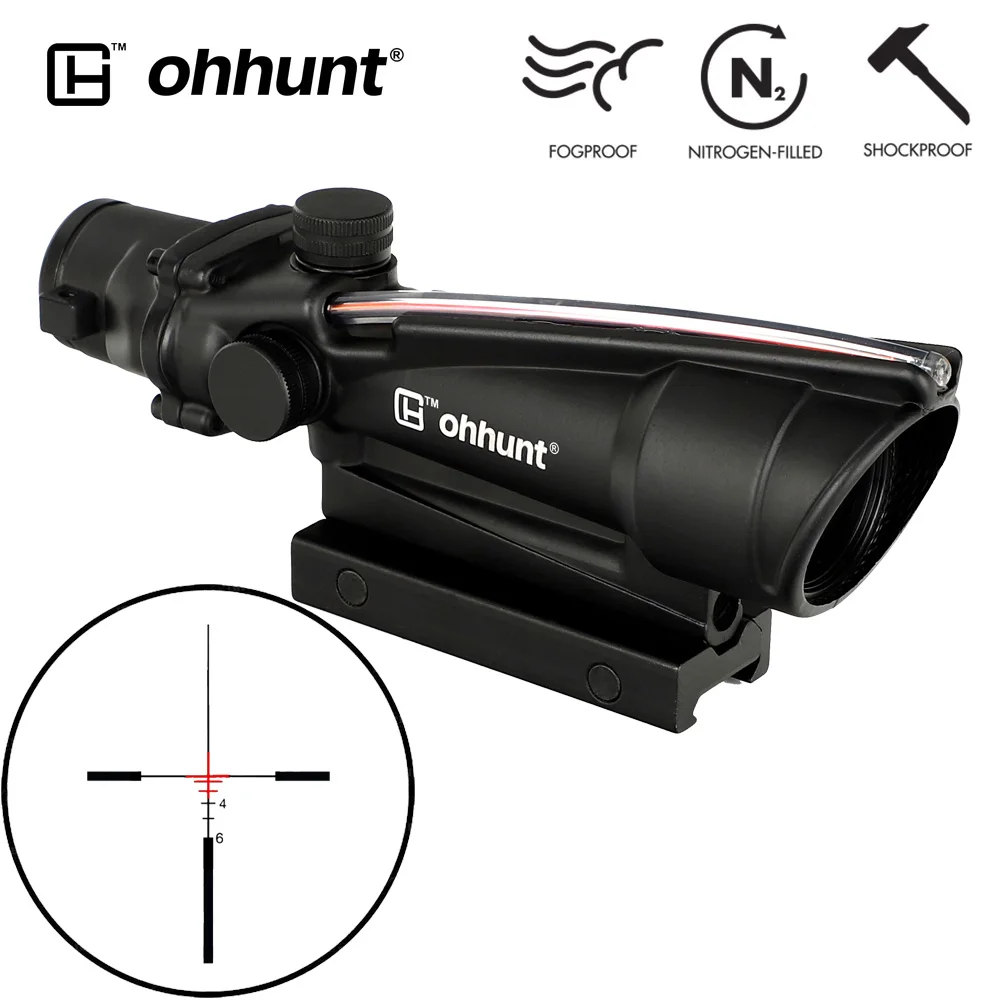 Ohhunt 5x35 ACOG Стиль Тактический прицел Настоящее волокно красный или зеленый стекло травленая сетка оптика прицелы Охота оптические прицелы - Цвет: Reticle NO.1 Red