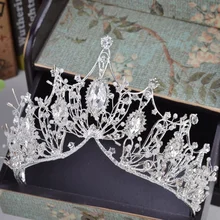 KMVEXO New Big Baroque Handmade Crystal Princess Crowns for Queen Rhinestone Tiaras Diadem Wedding Bridal Hair Accessories