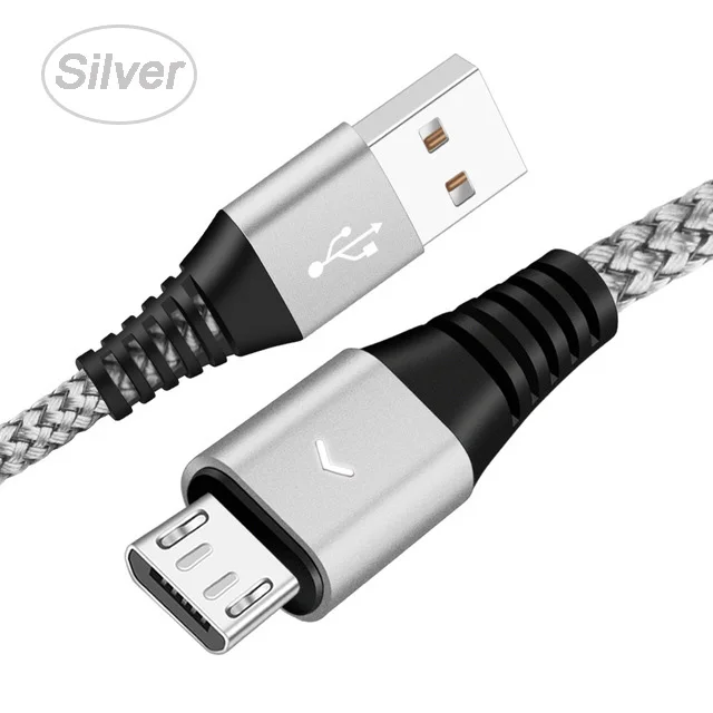 Светодиодный светильник Micro Usb кабель 1 м 2 м 2 м длинный Usb Microusb кабель для передачи данных для samsung Galaxy A10 M10 A6 A7 J7 30 см короткий кабель - Цвет: silver