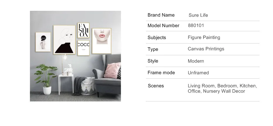 Sure Life Современный модный макияж, боди-арт Холст Картины Красота плакат печать настенные картины для гостиной домашний декор