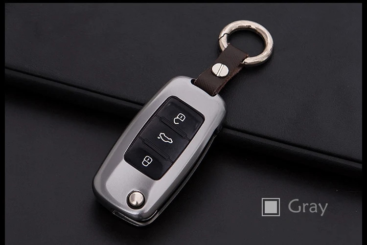 LUNASBORE Алюминий сплав чехол для ключей от автомобиля чехол в виде ракушки для Volkswagen Passat/Поло/GOLF 6/Sagitar/Tiguan складной ключ аксессуары - Название цвета: gray