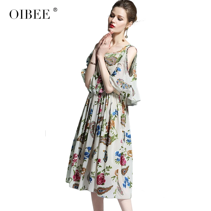 OIBEE2019 Весна и лето Новая мода Печать Свободный большой размер был тонкий круглый вырез без бретелек большое платье женское