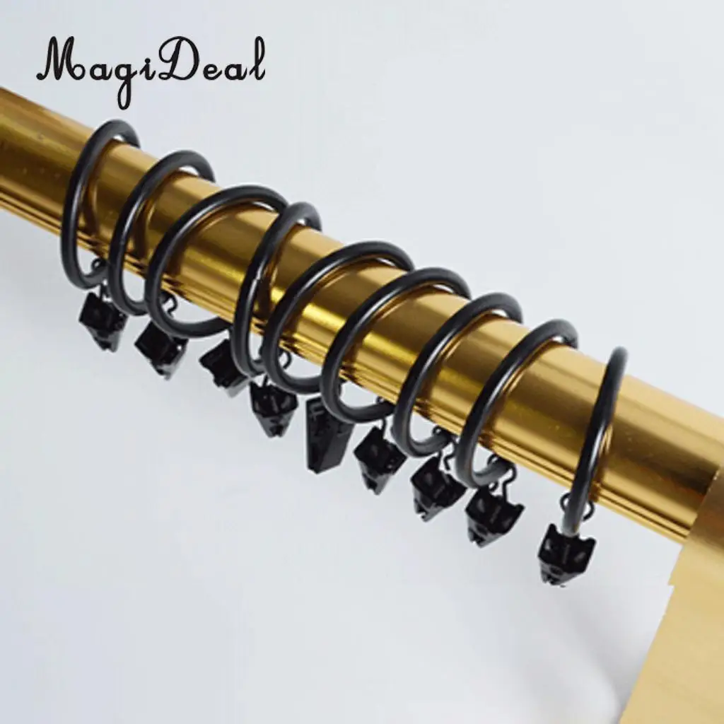  12-Pack Curtain Clip Rings Curtain Glider Hook with Clips for Door Panel Blinds Black