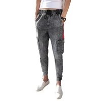 Idopy мужские брюки-карго в стиле хип-хоп с эластичной резинкой на талии, с несколькими карманами, с манжетами в уличном стиле, длинные