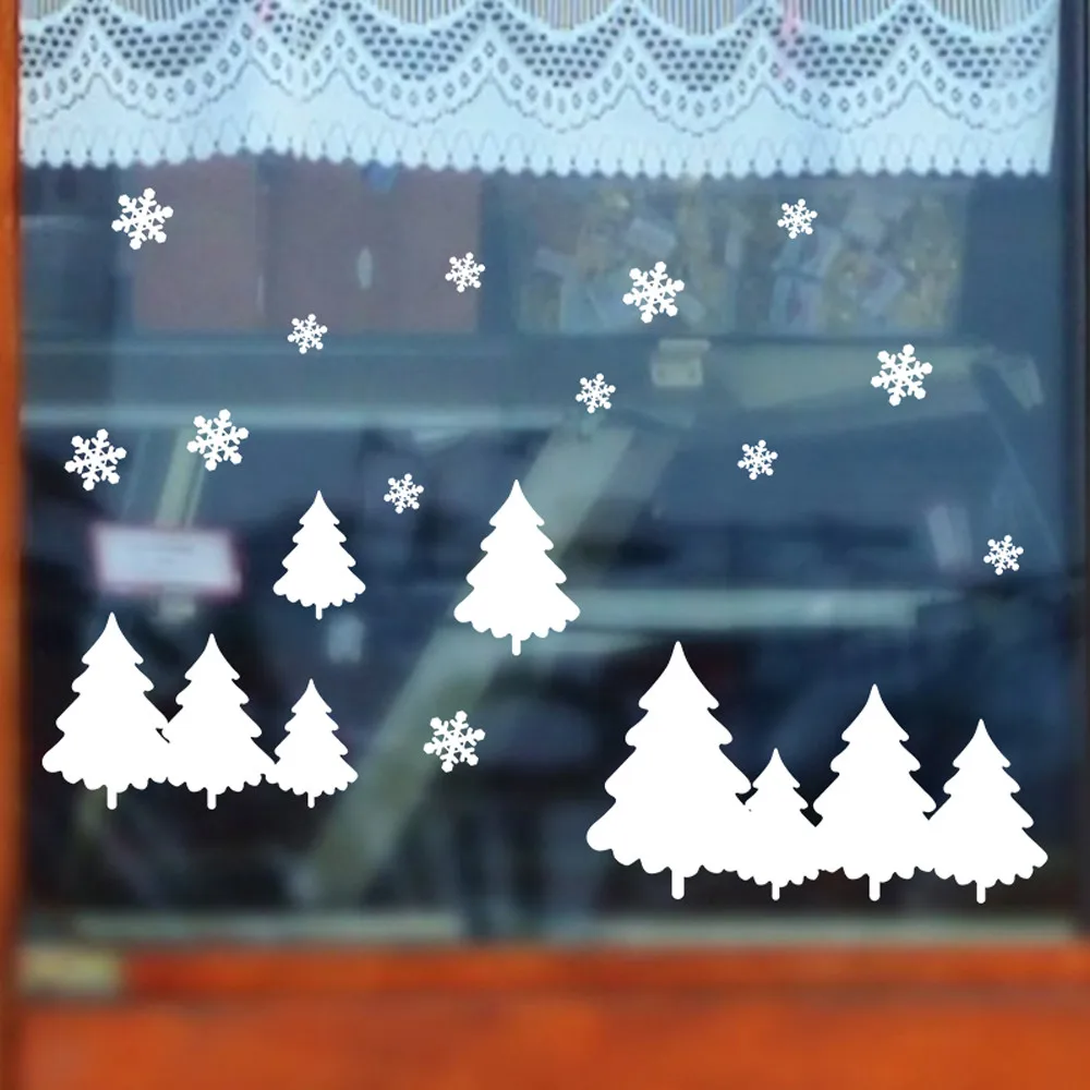 Съемный стеклянное окно в магазине Стикеры бытовая комната стены Стикеры s Рождественская елка наклейка "Снежинка" Настенные обои для дома окна Стикеры s