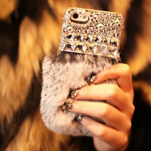 

Luxury Rabbit Fur Furry Warm Case Cover For iPhone 11 Pro MAX X XS MAX XR 7 8 Plus For Samsung S10 S9 S8 Plus S7 edge Note 10 9