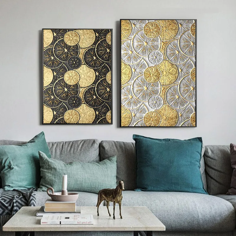 

Modern Art Black and White Gold Lemon tree Abstract canvas print Home Decor for living room office creative Posters and Print