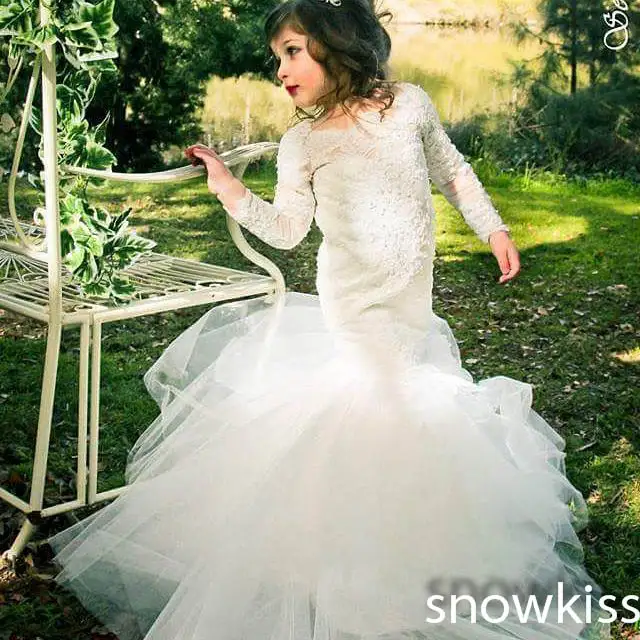 Glamorous White Ivory Long Sleeves Lace Appliques Mermaid Ball