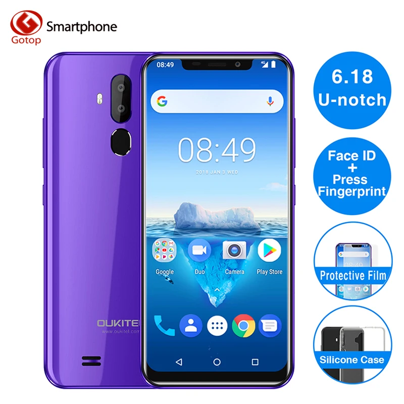 Смартфон Oukitel C12 Pro Face ID экран 6 18 дюйма 19:9 U notch Android 8 1 2 Гб ОЗУ 16 ПЗУ MT6739 3300 мАч Мп + 5 МП