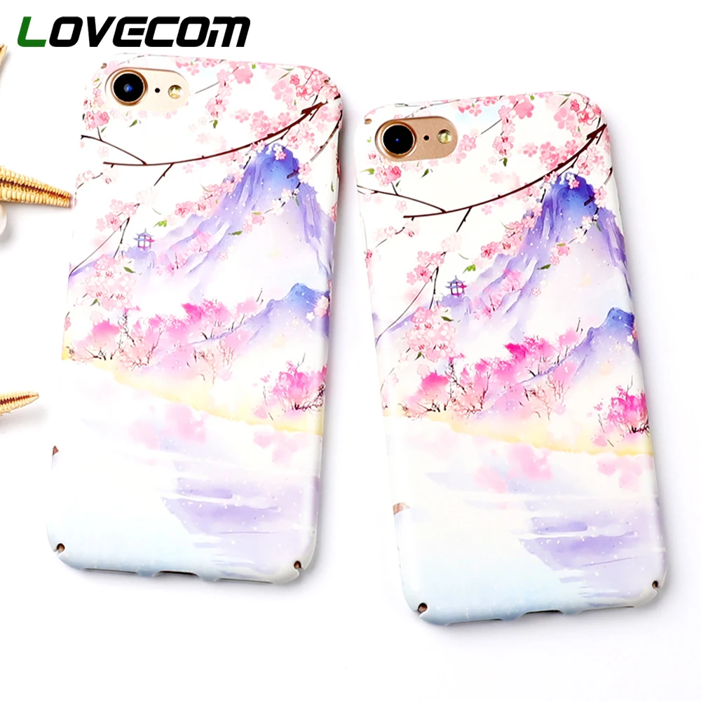 

LOVECOM Phone Case For iPhone 6 6S 7 8 Plus X Japan Cherry Blossom Mount Fuji Matte Hard PC Full Body Phone Back Cover Cases