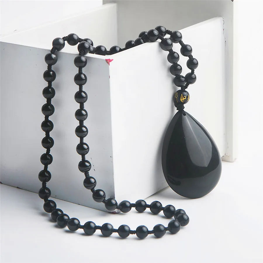 Genuine Black Natural Ice Obsidian Gems Stone Water Drop Bead Pendant Fashion Woman Men Necklace | Украшения и аксессуары