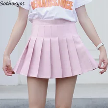 Женская юбка в складки Ulzzang Мини Высокая талия Harajuku однотонные яркие цвета женские s элегантные выше колена модные Универсальные простые женские