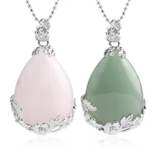 Csja jóias compras online mulher natural rosa quartzo pedra colar & pingente lágrima gota de água amor reiki grânulo ketting e082